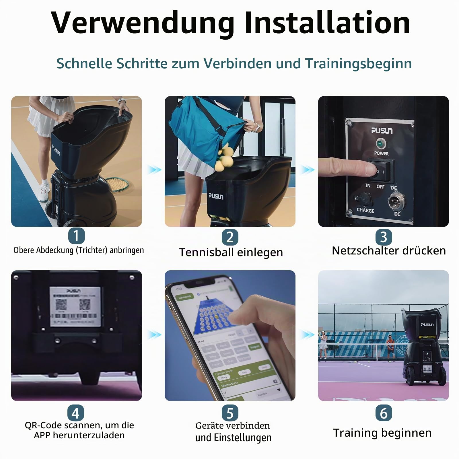PT-MAX C Tennisballmaschine - Automatischer Aufschlag mit einstellbarer Geschwindigkeit und Winkel - Langlebiger Aufbau - Hohe Kapazität - Ferngesteuert - Premium Trainingsgerät für Spieler aller