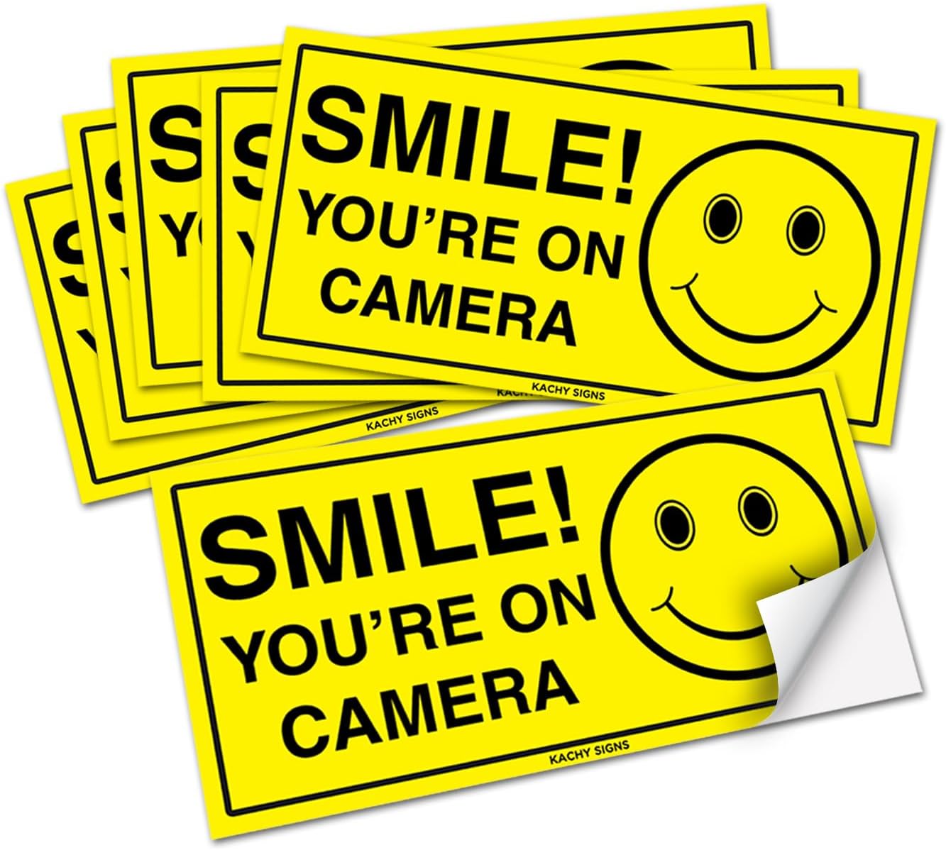 (Set of 6) Smile You're On Camera Sign - 2" x 4" - 4 Mil Vinyl - Laminated for Ultimate Protection & Durability - Self Adhesive Decal - UV Protected & Weatherproof - Heavy Duty