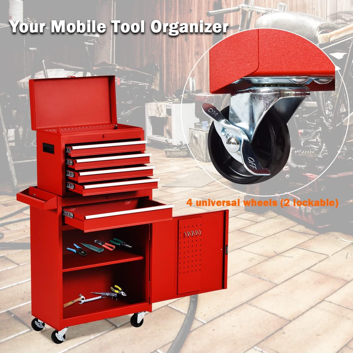 Goplus 5-Drawer Rolling Tool Chest, Tool Storage Box, Removable Tool Cabinet, Sliding Metal Organizer w/ Lockable Drawers (Red) : Tools & Home Improvement