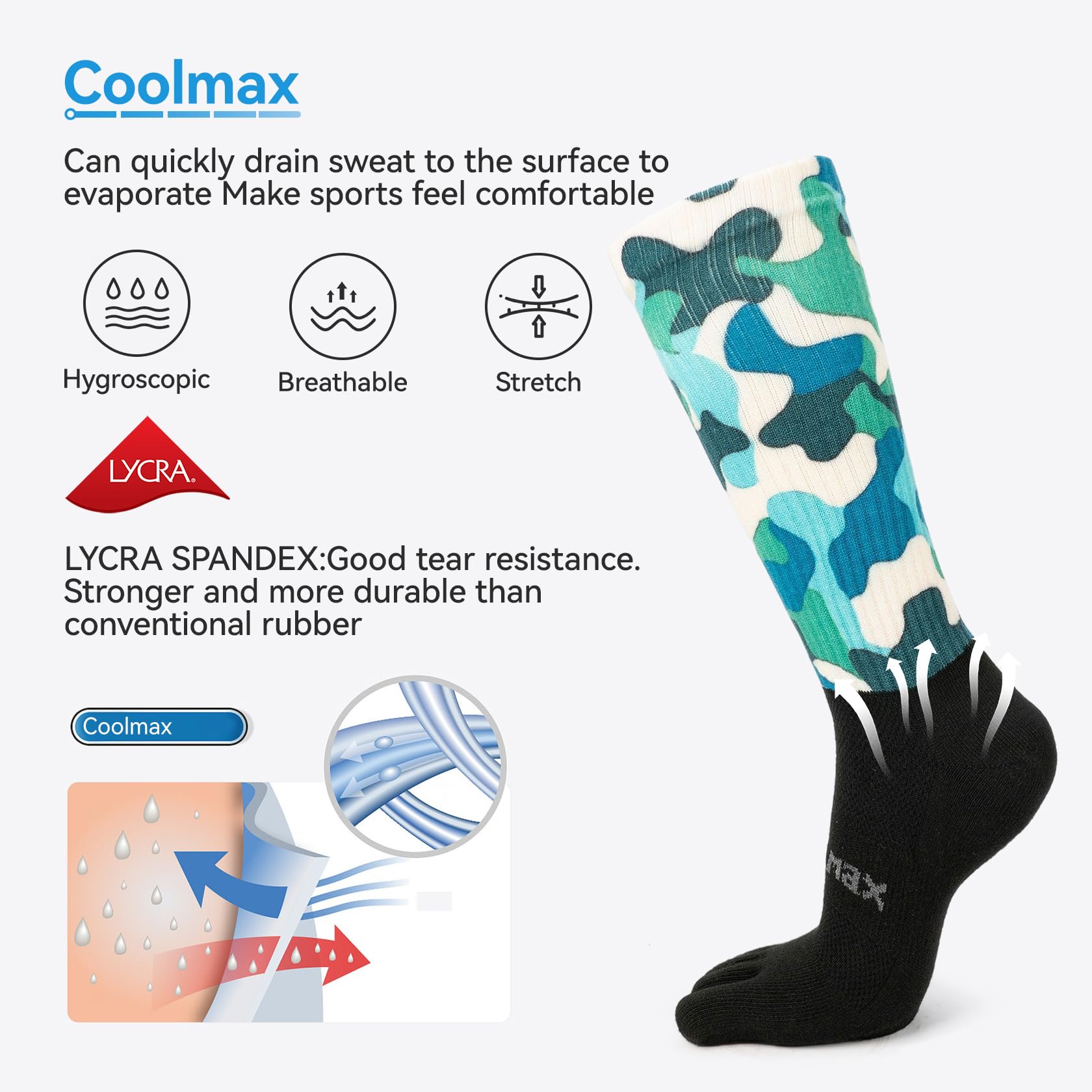 Coolmax - Calcetines de punta para mujer y hombre, antiampollas, con zona de compresión, red de malla de ventilación y soporte de arco