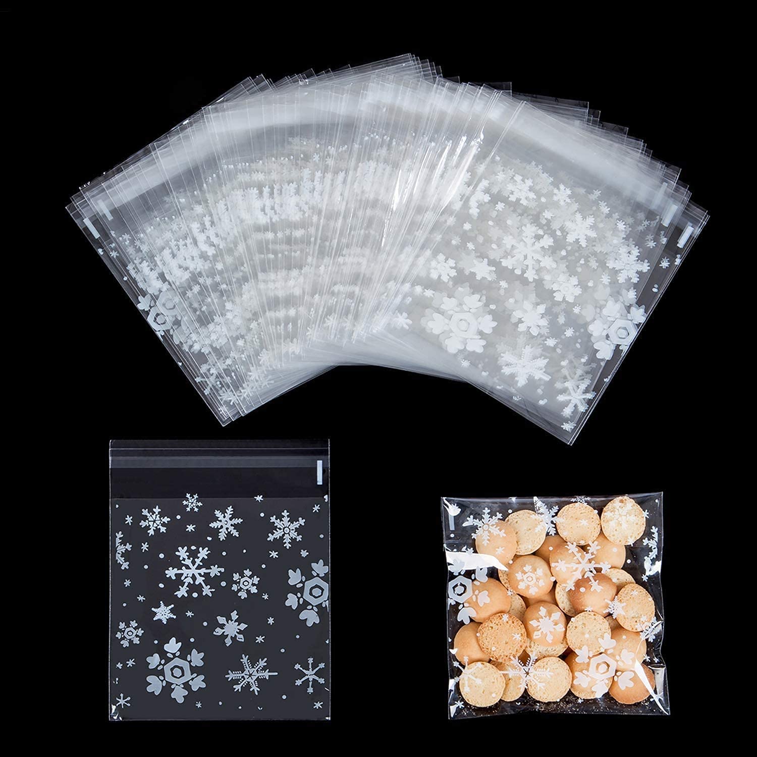 Nature Dream 100pcs Clear Cello Cellophane Bags Self Adhesive Plastic Bags for Bakery Candle Soap Cookie Candies Dessert Holiday New Year Party, Cookie Bakery Candy Treat Gift Bags (White-A)