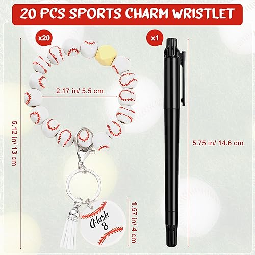 Miniatura 2 de Siifert 20 llaveros de béisbol de Navidad, regalos de equipo de béisbol, cuentas de madera, pulseras deportivas para regalos de adolescentes y niñas
