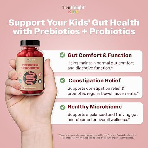Miniatura 2 de TruHeight Gomitas prebióticas y probióticas para niños a partir de 2 años (sabor a fresa) Suplemento natural para la salud digestiva, el intestino