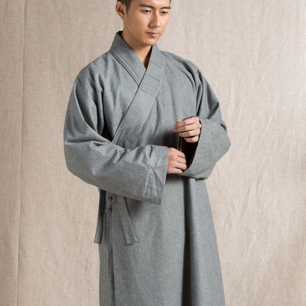 ZanYing Men's Traditional Buddhist Meditation Monk Wool Robe Winter