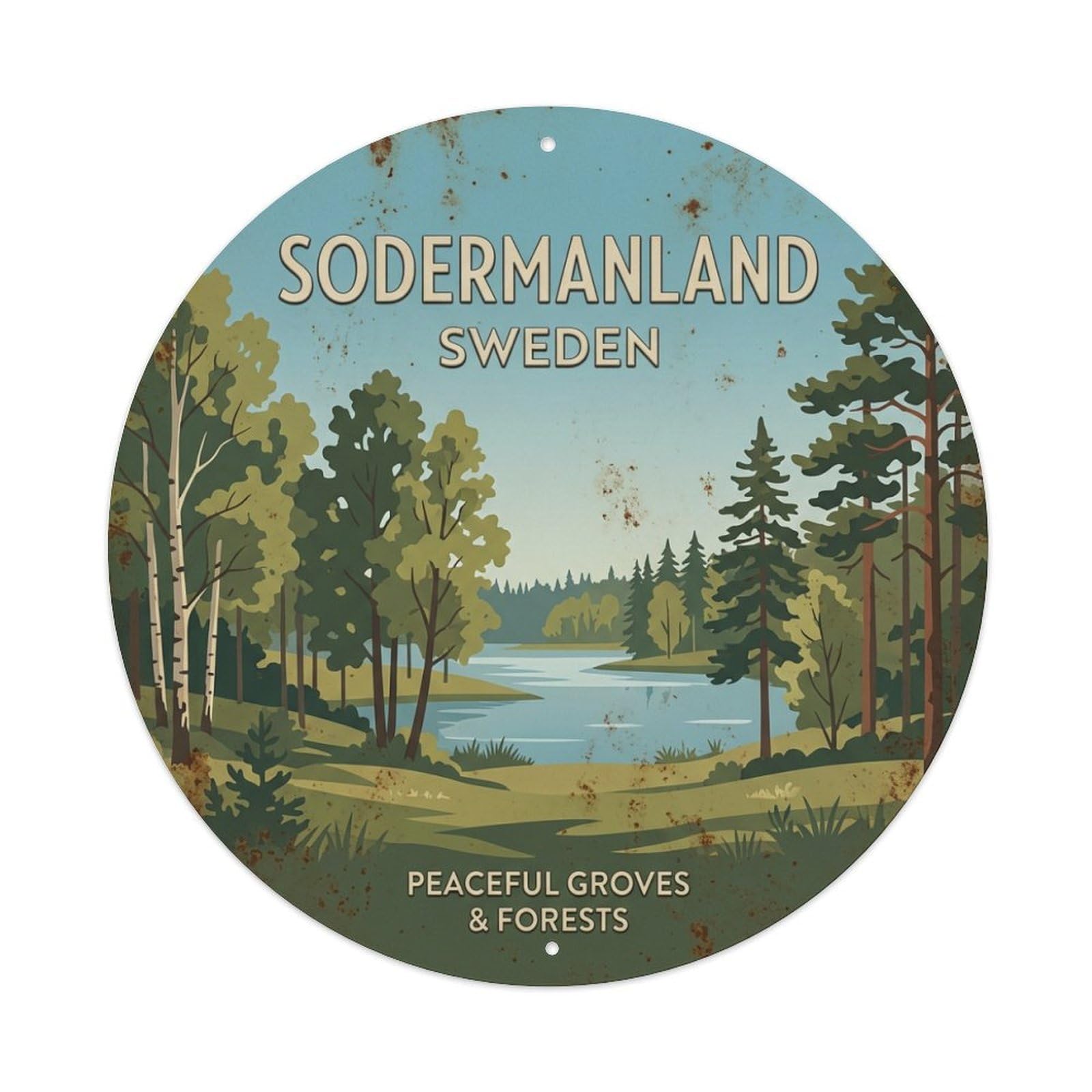 Vintage Travel Sodermanland Sweden Groves Metal Tin Sign