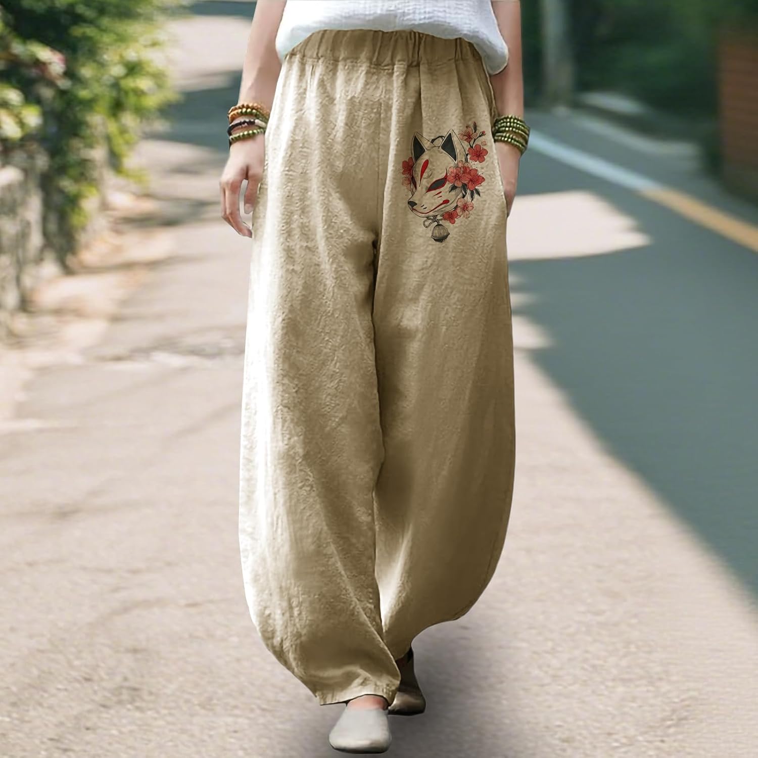 Women Wide Leg Pants Casual Yoga Pants Lightweight Elastic Waist Work Trousers for Women Fashion Outfit - Image 2