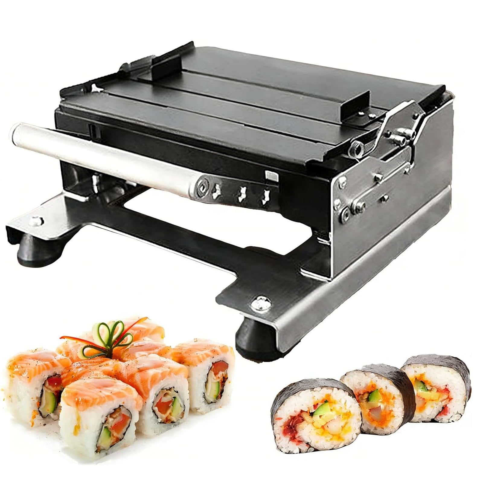 Ręczny wałek do sushi - zestaw do robienia sushi ze stali nierdzewnej z formami - szybko zrób 3-5 rolek sushi w ciągu 1 minuty, idealny do domowej kuchni