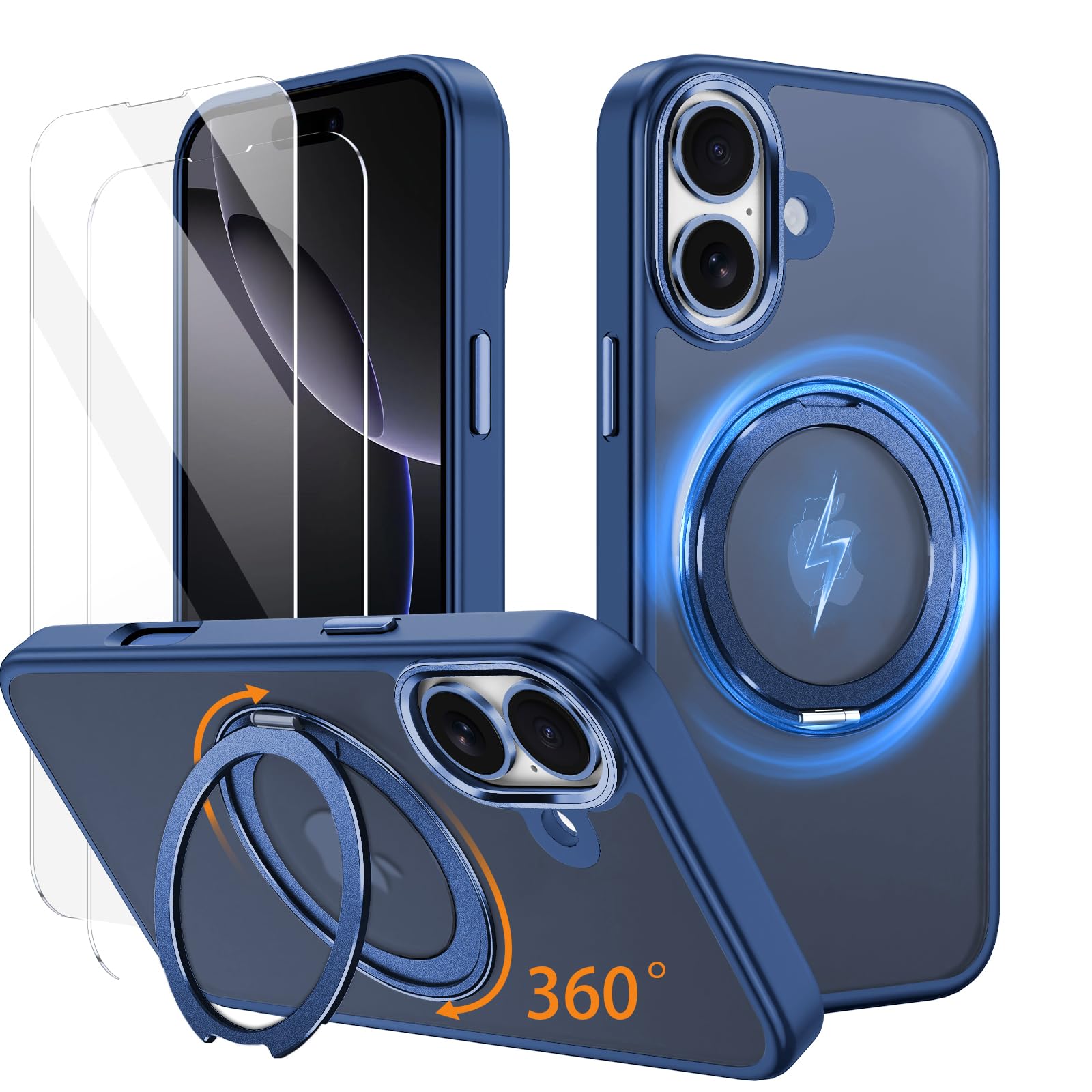Coque de protection militaire iPhone 16 translucide bleue avec Mag-Safe