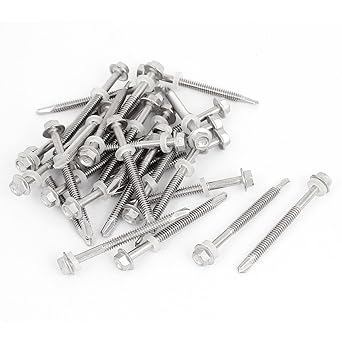 Ubersweet Imported M5.5 x 60mm Roofing Flanged Hex Washer Head Self-Drilling Screws 30pcs