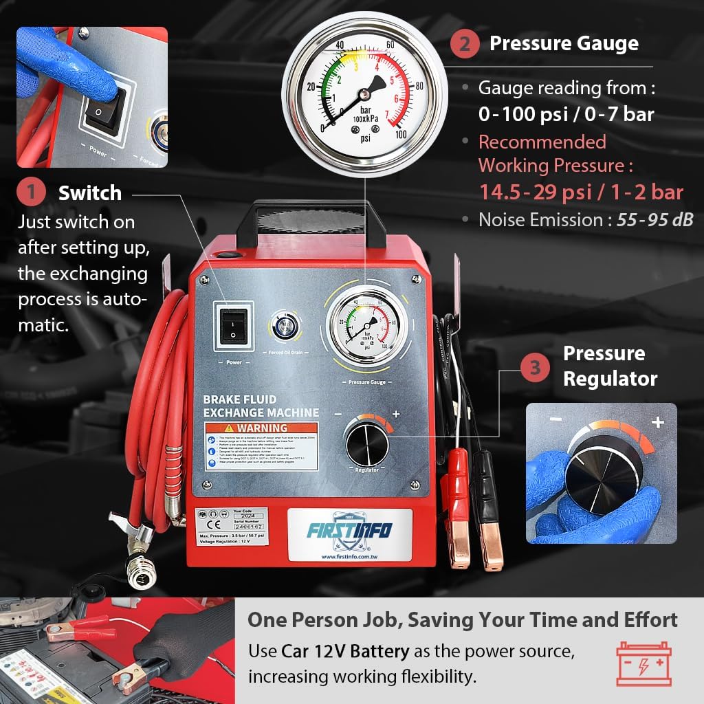 FIRSTINFO K6163 Brake Bleeder Exchanger, Vacuum Brake Pressure Bleeder 12V | Fluid Transfer Pump | Fluid Shortage Protection