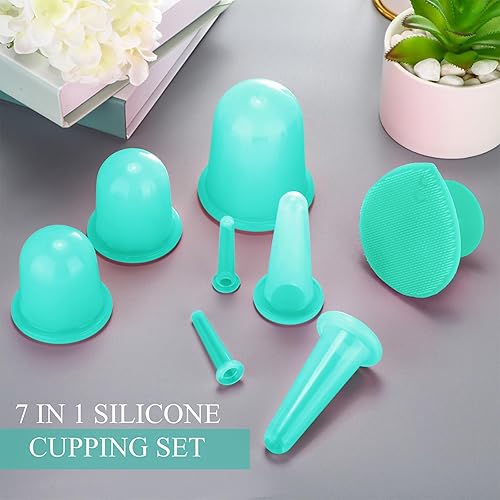 Vista 17 de BBTO Juego de ventosas faciales de silicona, kit de taza de masaje al vacío para cuerpo, cara, cuello, espalda y ojos, 6 tazas y cepillo exfoliante