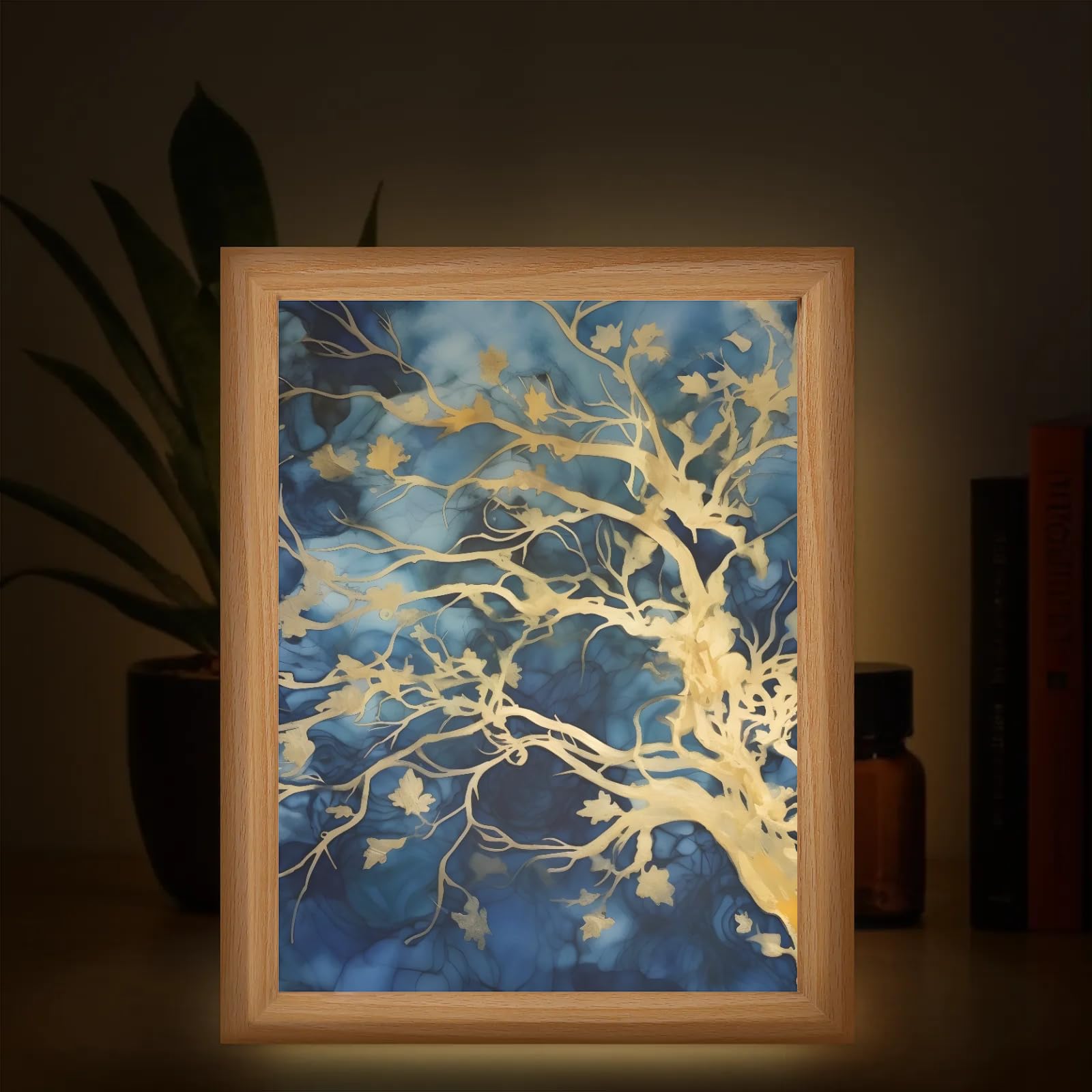 Light Up Painting, Colorful Tree Wall Art Picture Light Abstract Tree Light Up Desktop Art Frame, 10 Brightness, USB Powered, 3 Lighting Modes, Anxiety Relief Decor Gift for Bedroom Home