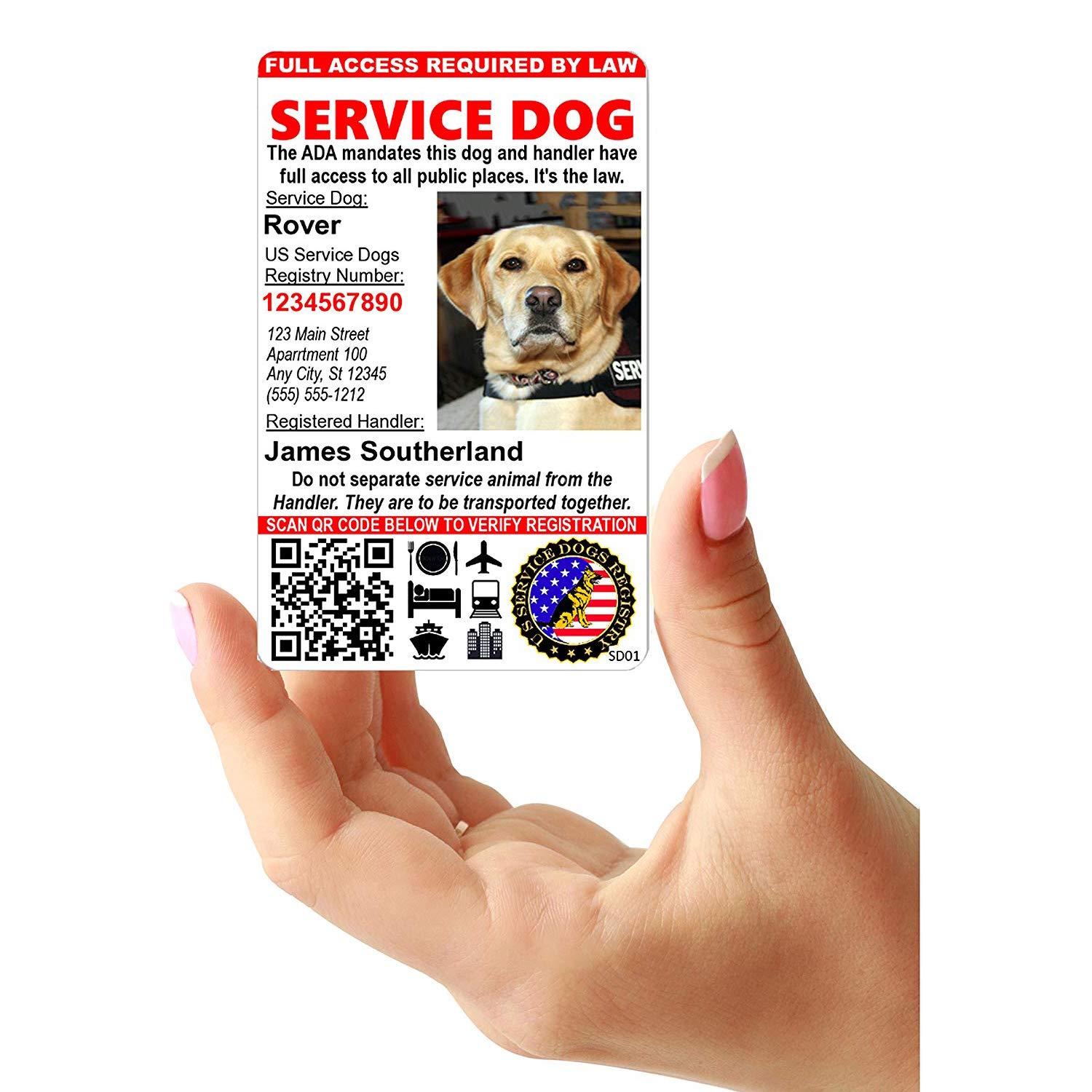 Buy Just 4 Paws Custom Service Dog ID Card with QR Code & Security Seal