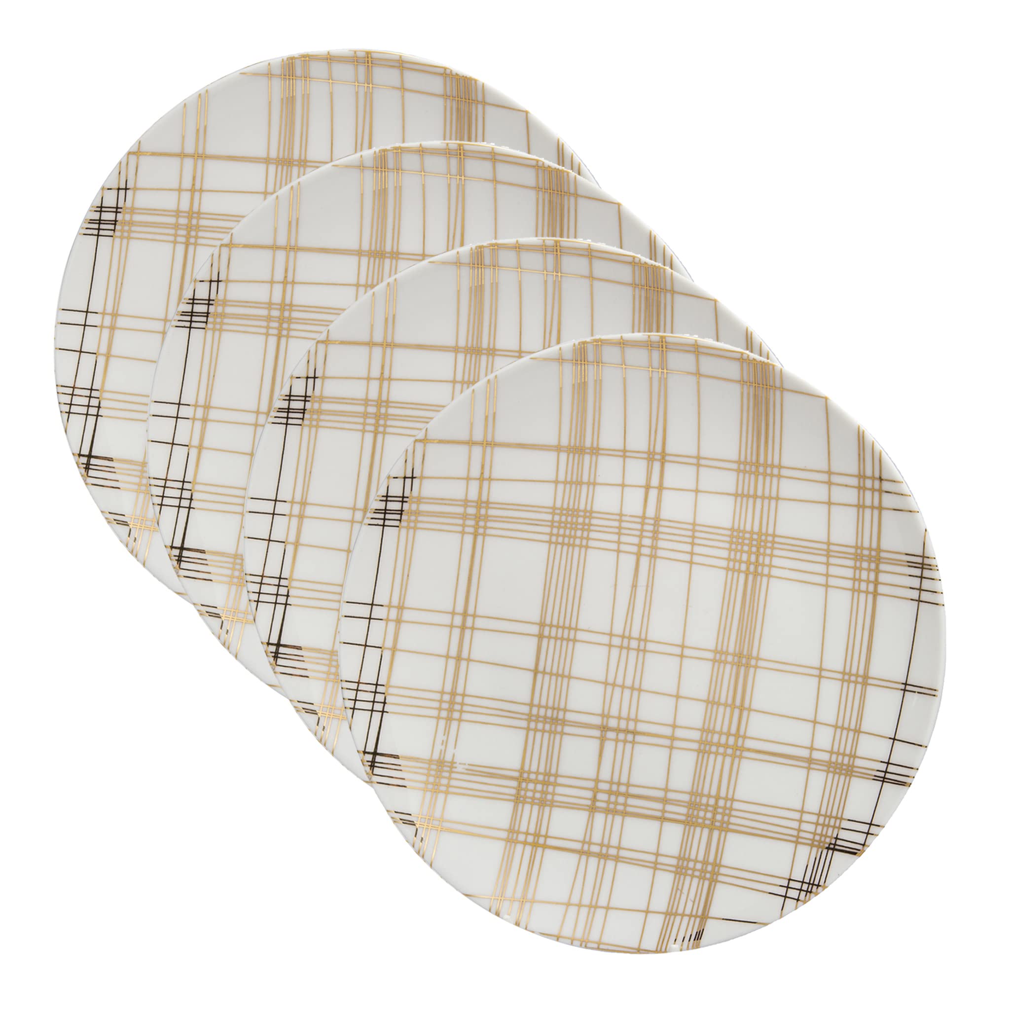 Gracie China by Coastline Imports Gold Plaid Porcelain Dessert / Salad Plate 8.25-Inch (Set of 4)