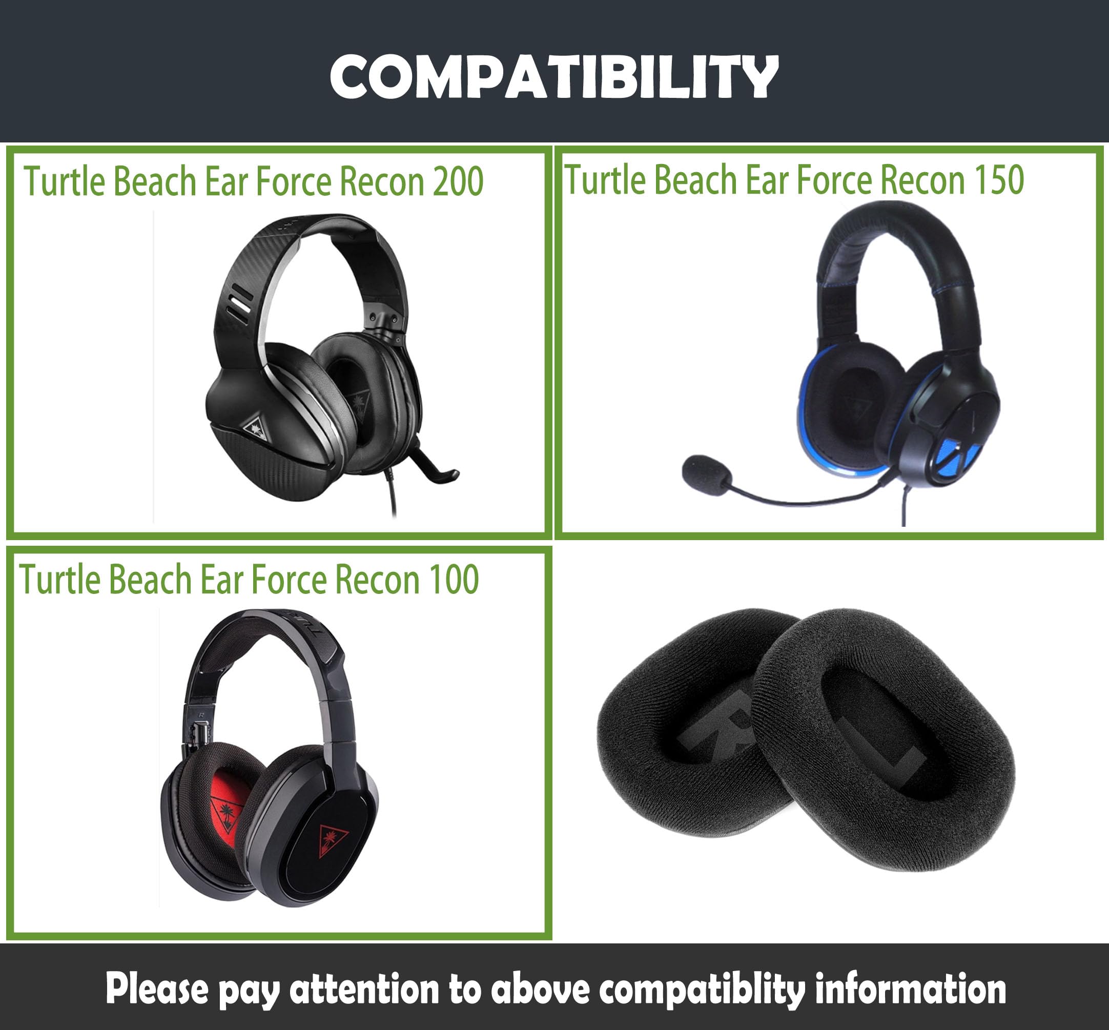 Ear Force Recon 150 Earpads Replacement for Turtle Beach Ear Force 100/200/150 Gaming Headsets Ear cushions with Comfortable Fabric and Memory foam - Image 2