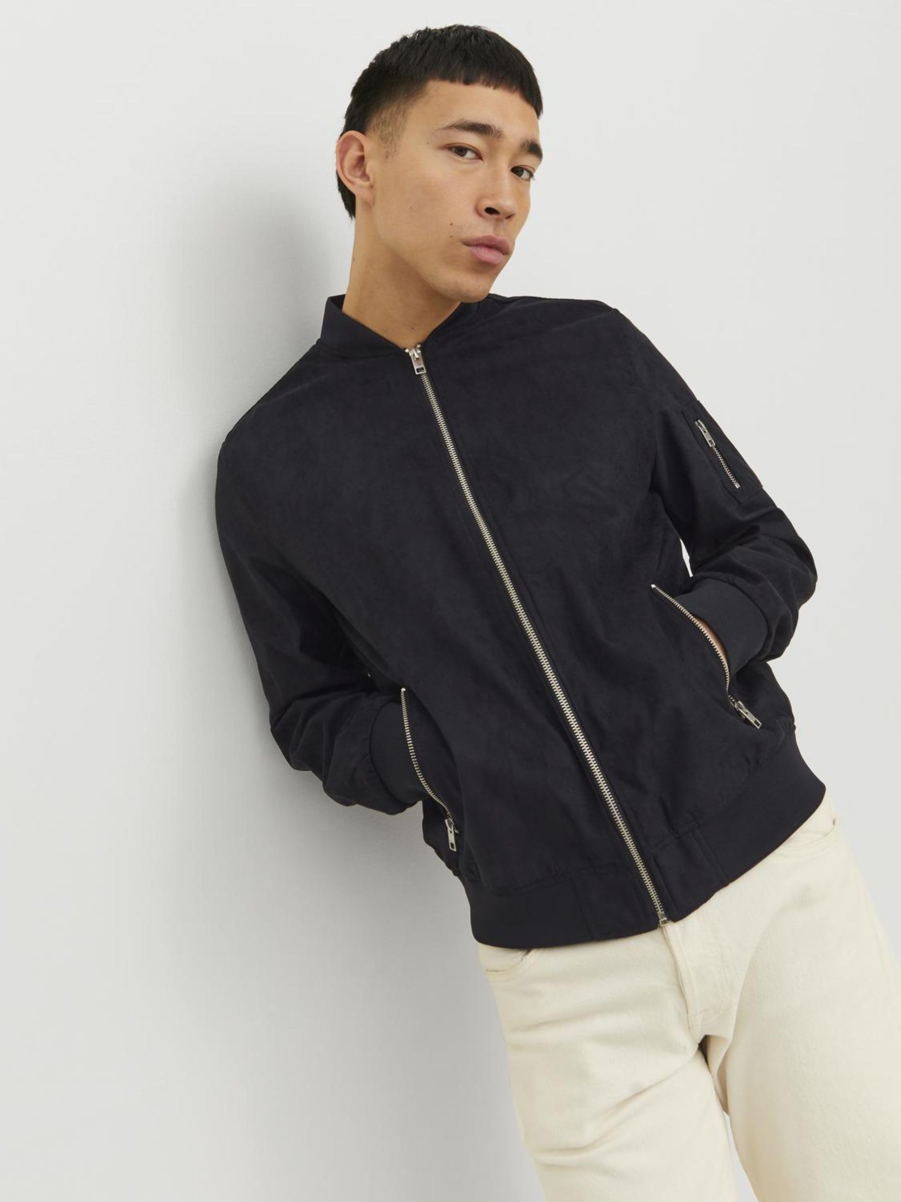 JACK & JONES Męska kurtka skórzana Jjrocky Fs Bomber, Jet Black, L