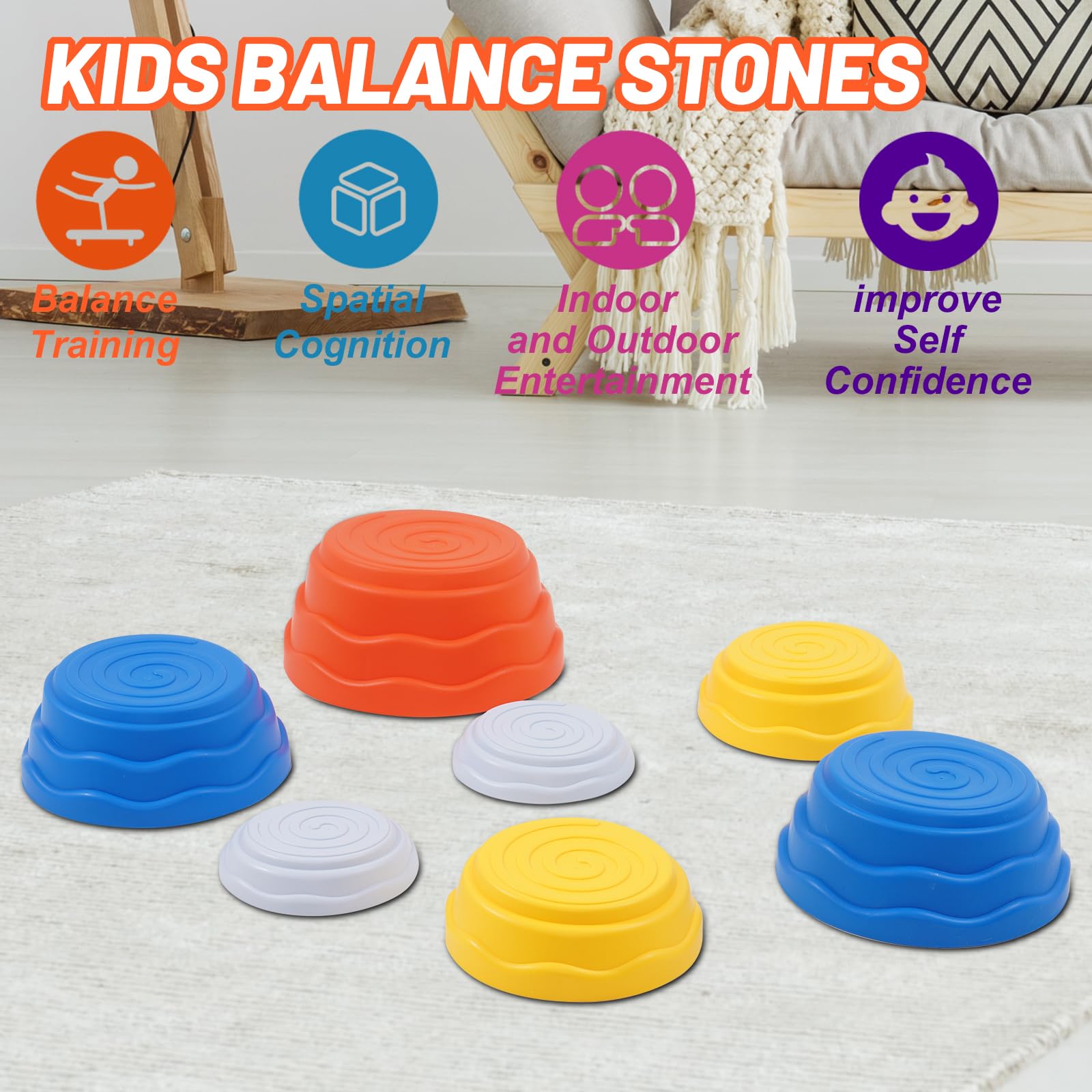 Piedras Equilibrio Niños Juego de 7 Piezas,Piedras Apilables Antideslizante,Que Fomentan el Equilibrio y Habilidades Motoras en Niños, Curso de Obstáculos,Equipo de Juego para Jnteriores y Exteriores