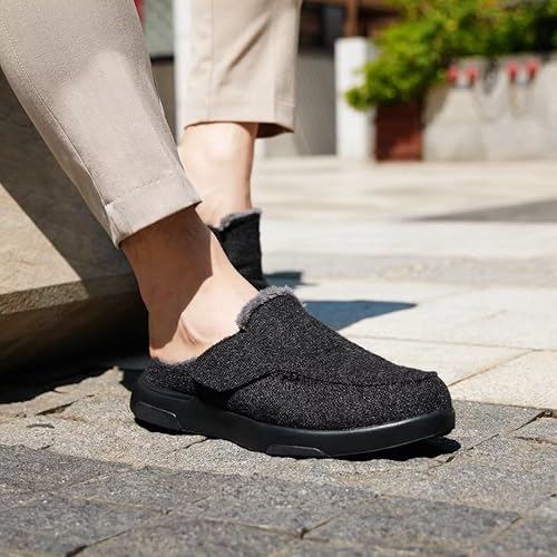 Miniatura 9 de OrthoComfoot Pantuflas de invierno para hombre con soporte de arco para fascitis plantar, pies planos, cómodos zapatos acolchados para caminar,