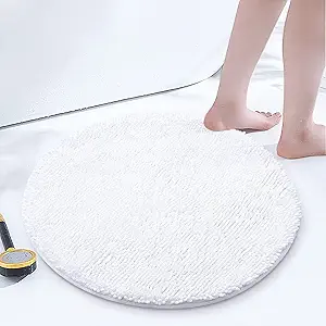 Smiry Luxury Chenille Round 24x24, Extra Soft and Absorbent Shaggy Bathroom Mat Rugs, Machine Washable, Non-Slip Plush Carpet for Tub, Shower, and Bath Room, White