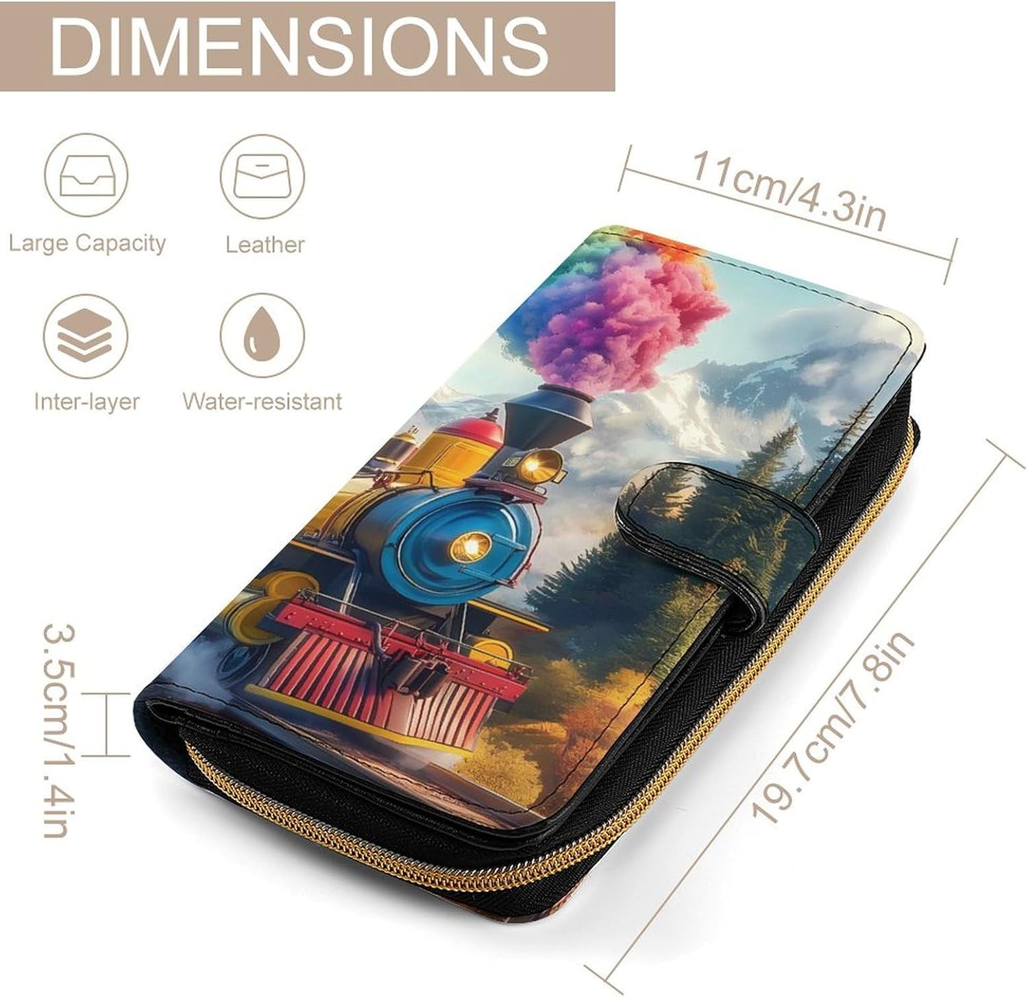 Steam Train Rainbow Cloud Sky Forests Mountain Women's Long Wallet Leather Large Capacity Wristlet Clutch Purse Wallets