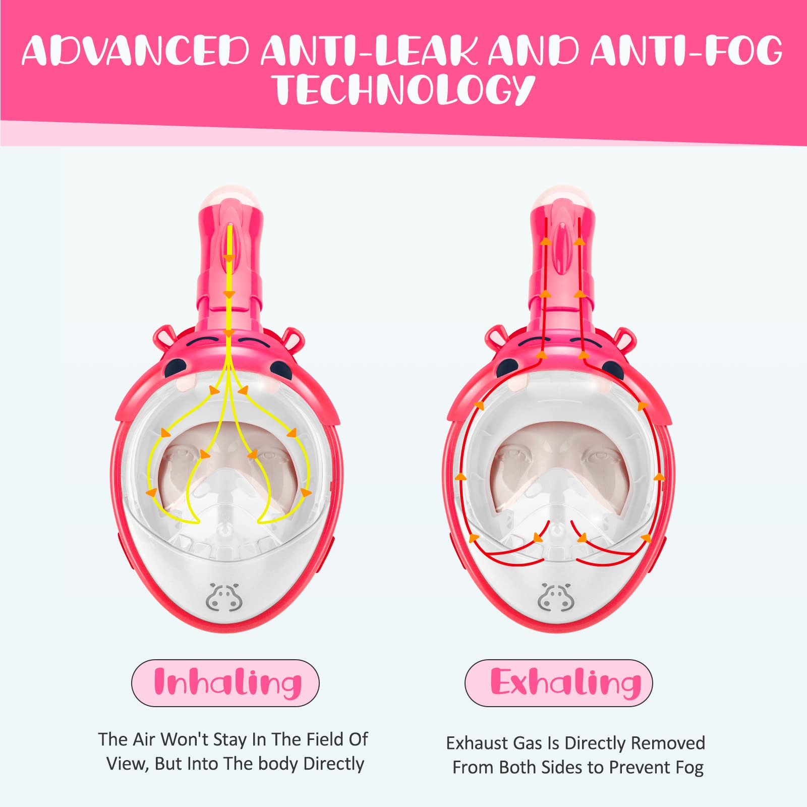 Kids Snorkel Mask,Hippo Sharp Full Face Snorkeling Mask,Anti-Fog&Anti - View #5