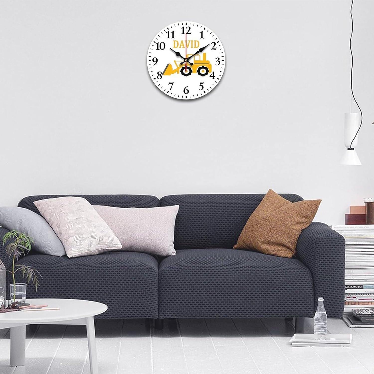 Customized Construction Excavator Clock PVC, for Boy Room Wall Clock Silent Non Ticking Clocks for School Office Home Decorative 10"