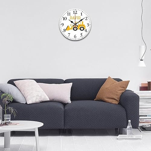 Miniatura 6 de Reloj de excavadora de construcción personalizado de PVC, para habitación de niño, reloj de pared silencioso sin tictac para escuela, oficina,