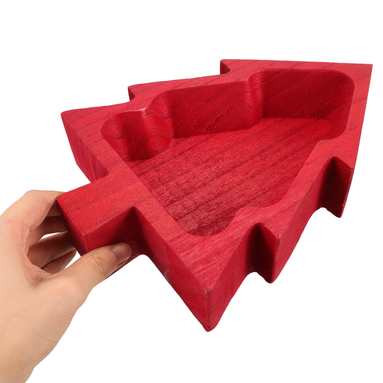 Mobestech Bandeja de Madera Forma de Árbol de Navidad Plato para Aperitivos y Frutas Color Rojo Adecuado para Fiestas Navideñas y Uso Doméstico Bandeja para Postres y Snacks