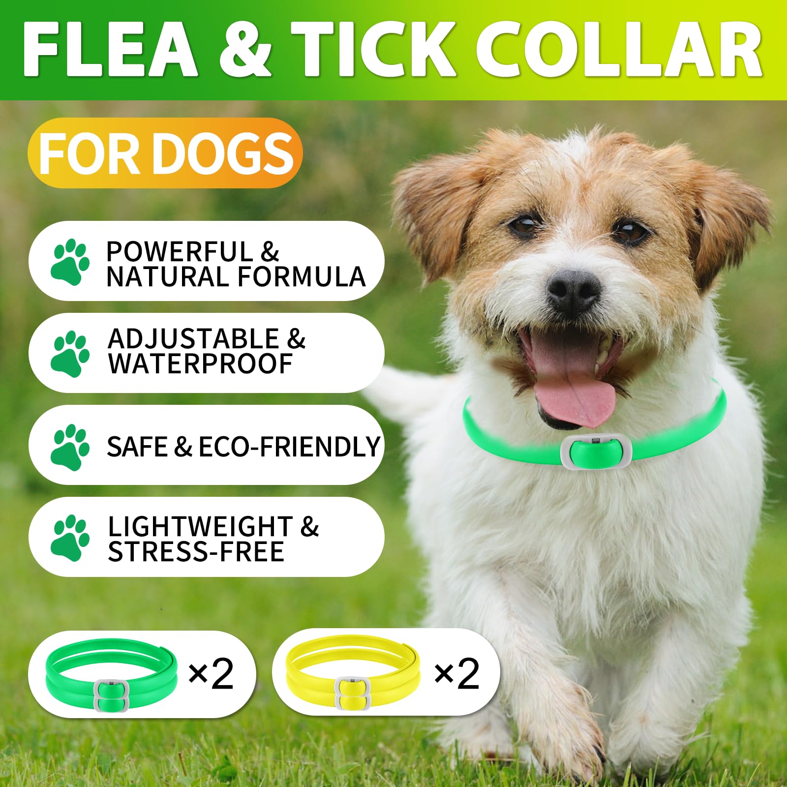 Collare per cani 4 pezzi, dog flea collar, regolabile e impermeabile, sicuro e naturale, lunghezza 60 cm, protezione 24 mesi, per tutti i cani - 2