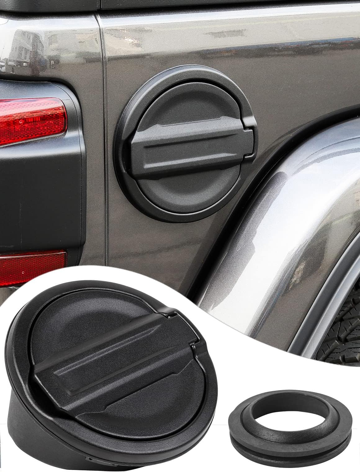 Gas Cap Cover, Fuel Filler Door Cover Compatible with 2018-2024 Jeep Wrangler JL JLU 2 and 4 Door, ABS + Aluminum Alloy Structure, Replacement Accessories, Black Gas Tank Cap Fuel Cap