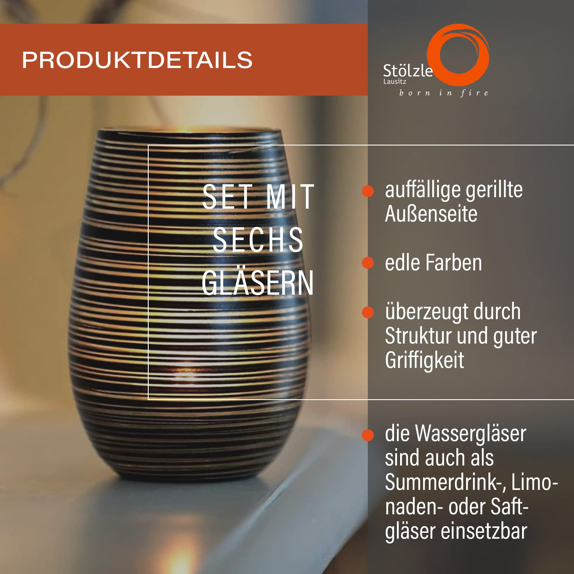 Stölzle Lausitz Vasos Twister Elements Metallic 6x465ml – Cristal sin plomo elegante y duradero – Lavables en lavavajillas ideales para agua zumos cócteles y uso diario en casa o eventos | Copas de agua, zumo y cócteles con diseño de Twister metálico, de