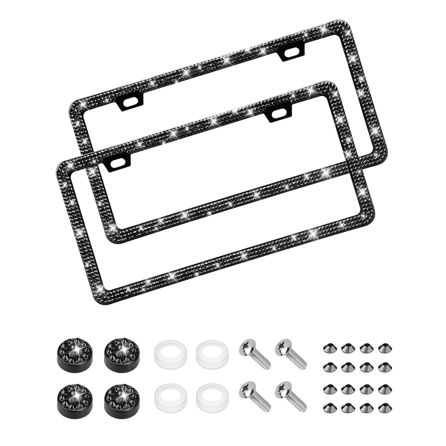 EWBN Bling License Plate Frame for Women, 2 Pack Sparkly Rhinestone License Plate Holder, Premium Stainless Steel Diamond Car Accessories License