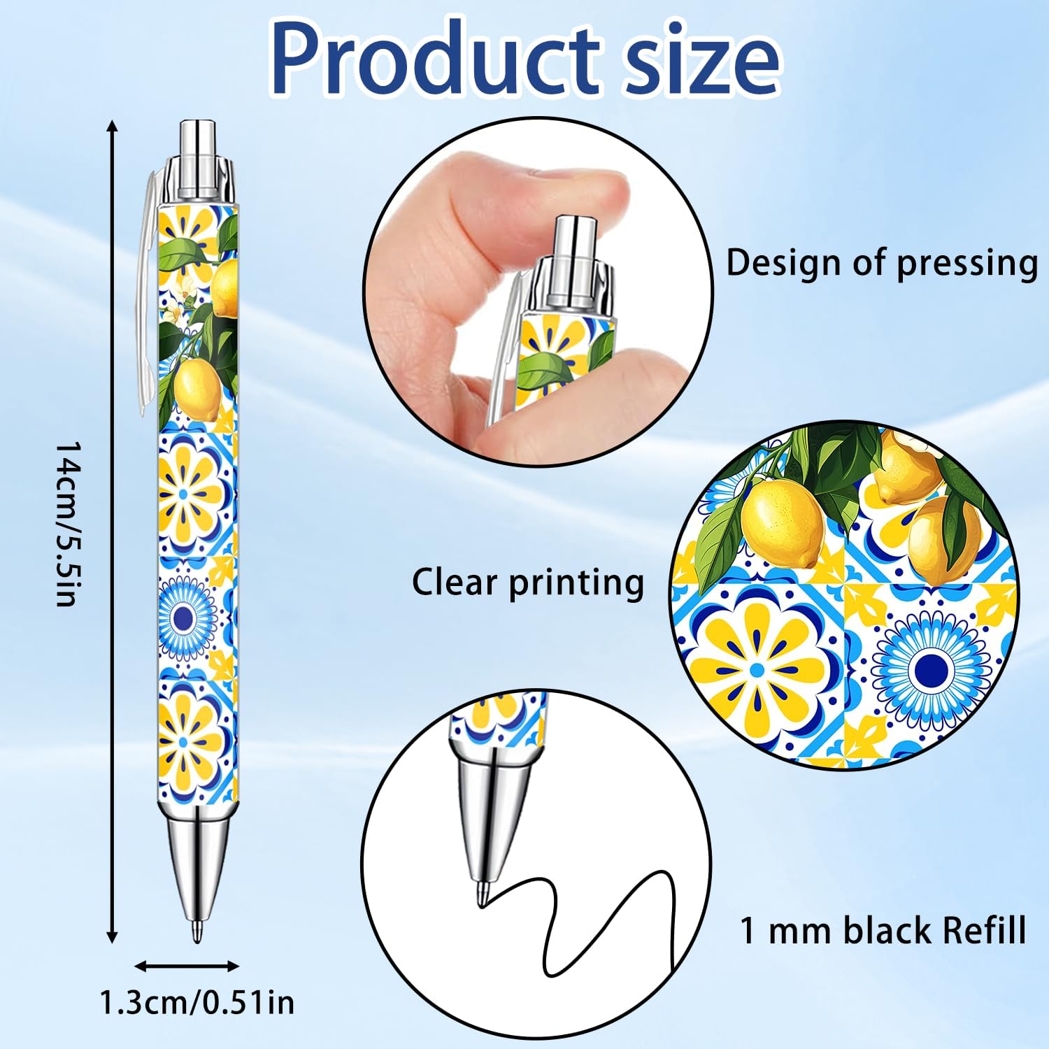 Idealmuzik Capri Lemon Ballpoint Pens Set – Mediterranean Lemon Design Pens for Office, Students & Stationery Lovers – Smooth Writing Pens for Journaling, Notes & Gifts – Bright Aesthetic, 10 Pack image 2