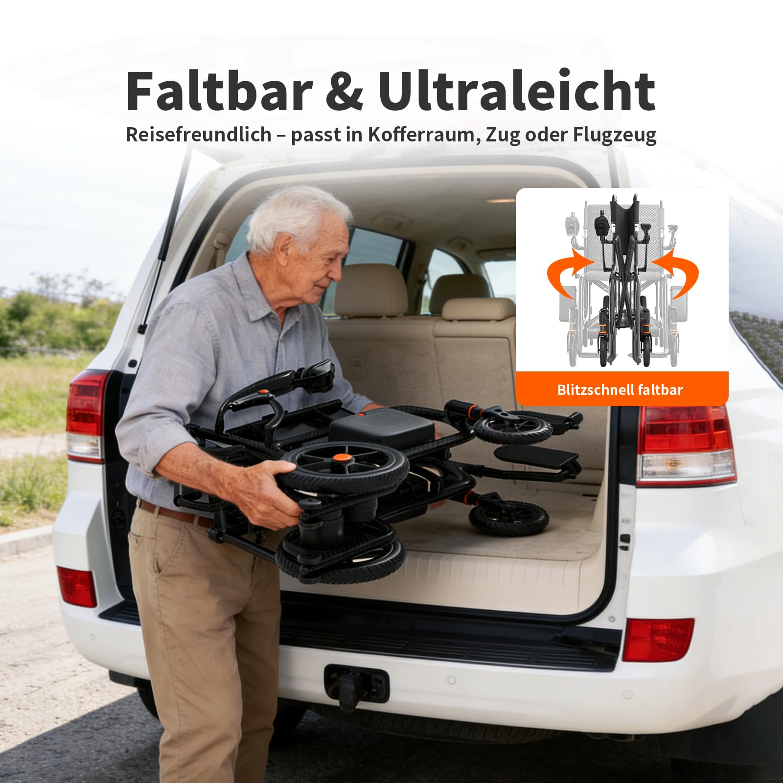 209 Carbon Elektrorollstuhl Ultraleicht, 45 km Reichweite Elektrischer Rollstuhl, Carbon-Rahmen Klappbar Elektrische Rollstühle, Leichtester E-Rollstuhl mit 130kg Tragkraft