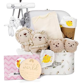 Yenidoğan Bebek Hediyesi i&ccedil;in 9 Par&ccedil;a Bebek Hediyesi Bebek Romper Banyo Havluları &Ouml;nl&uuml;k &Ccedil;orap &Ccedil;ıngırak Hafıza Kutusu Tebrik Kartları Bebek Duş Partisi ile Kız &Ccedil;ocuk