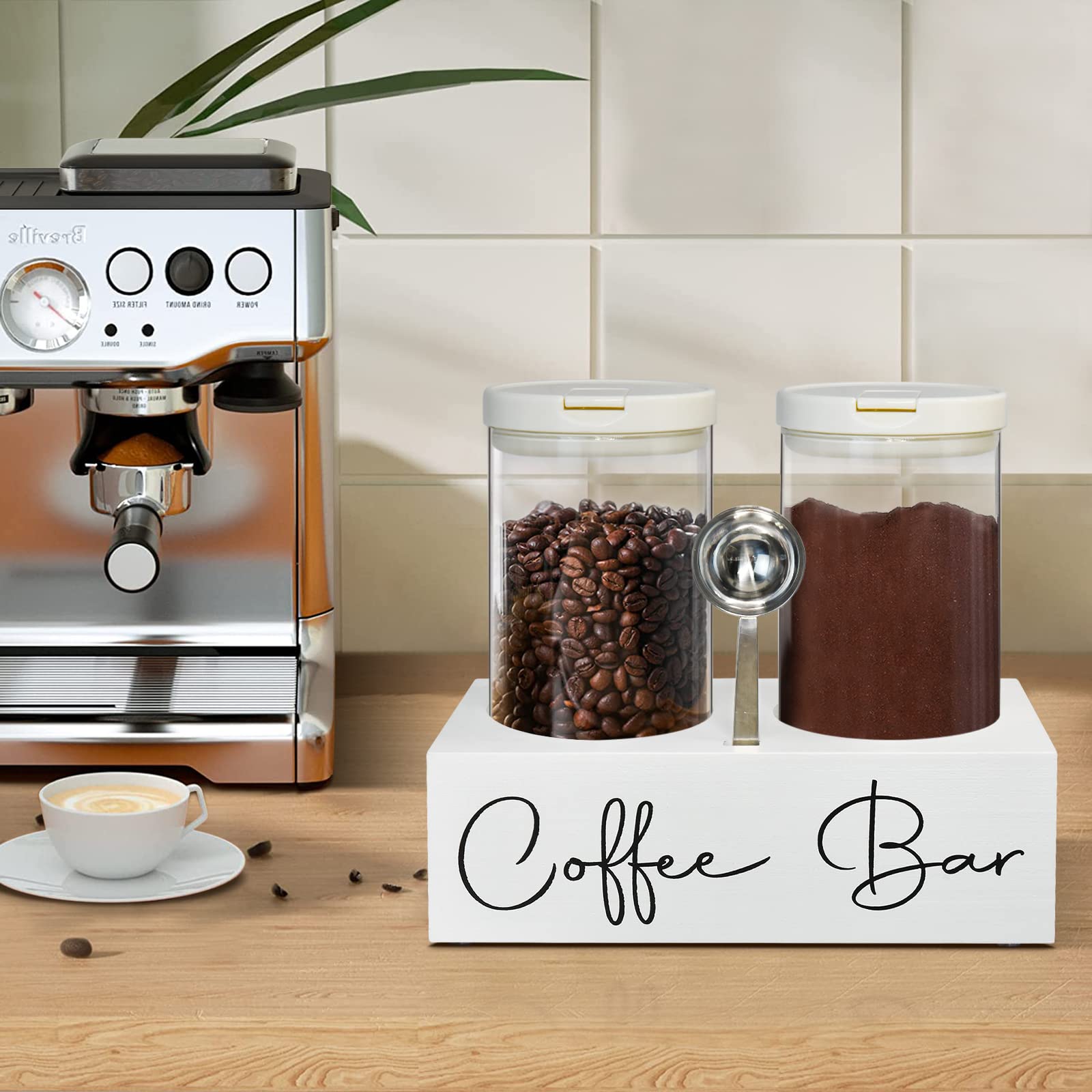 Glass Coffee Containers with Shelf,Coffee Station Organizer,Glass