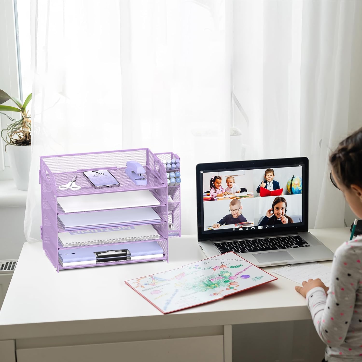 SUPTIDY Organiseur de bureau en maille avec porte-documents SUPTIDY Organiseur de bureau en maille avec porte-documents