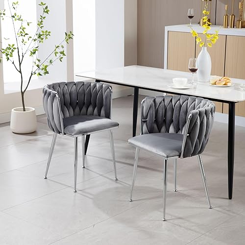 Miniatura 72 de Juego de 2 sillas de comedor de terciopelo, sillas tapizadas tejidas para sala de estar, sillas modernas de cocina y comedor, sillas decorativas de