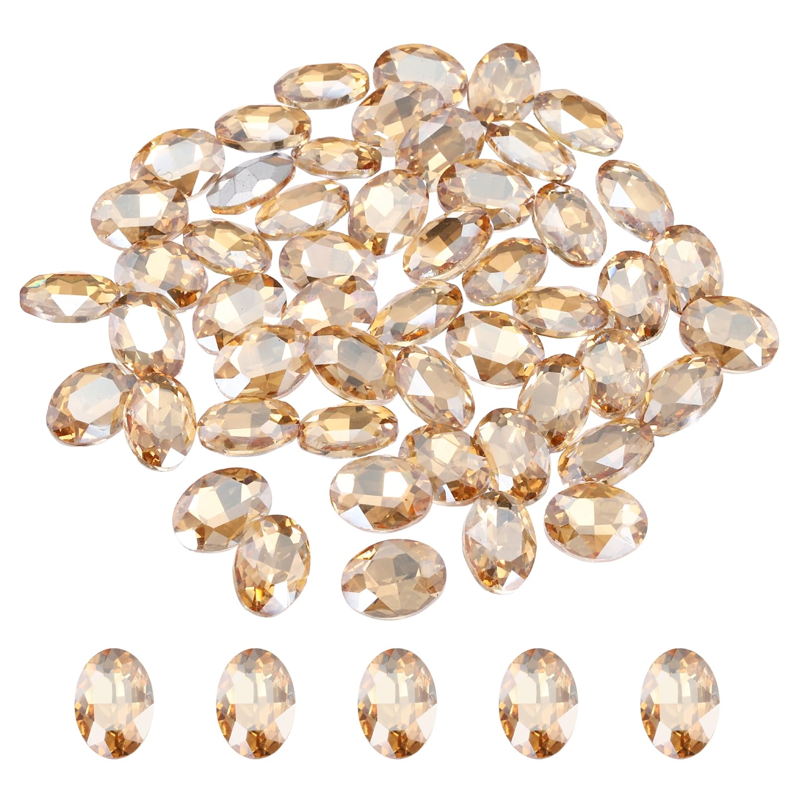 sourcing map 100Pcs Oval Pointed Back Rhinestone, 10 x 14 mm Oval Faceted Glass Rhinestone Gems Pointed Back Faceted Glass Beads for Jewelry Making DIY Crafts Shoes Crystal, Champagne