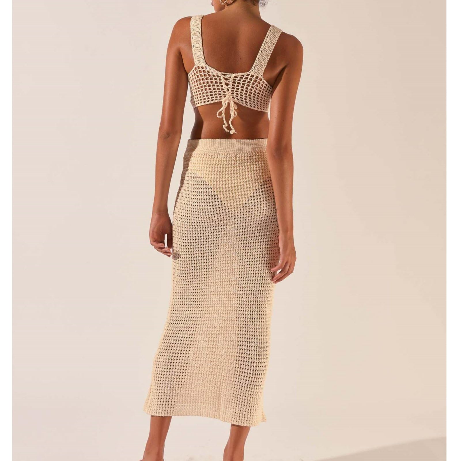 Set Gonna Da Donna in Maglia 2 Pezzi Hollow Out Halter Crop Top E Bodycon Set Gonna Lunga