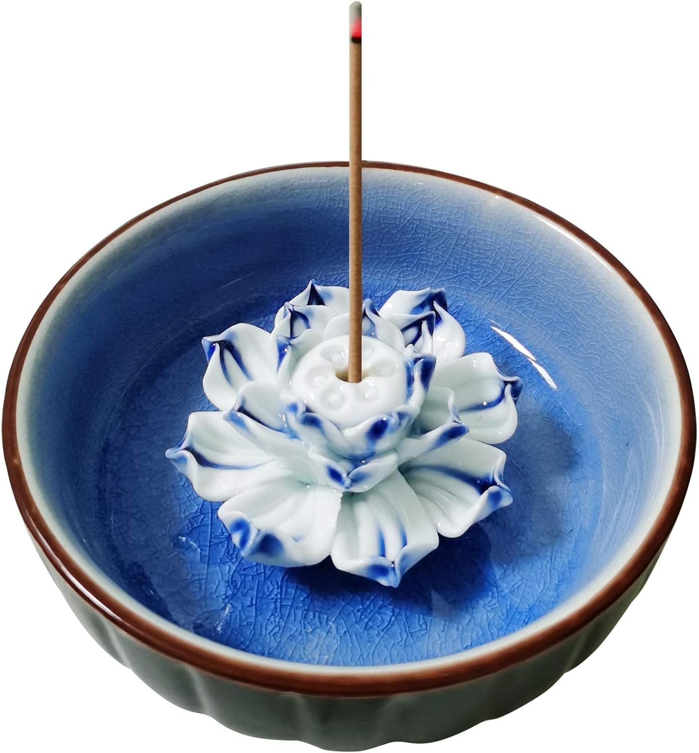Incense Burner Incense Holders for Sticks Ceramic with Ash Catcher Tray Handicraft Backflow Lotus Bowl Meditation Durable Home Yoga Spa Incense Holders (Color : D)