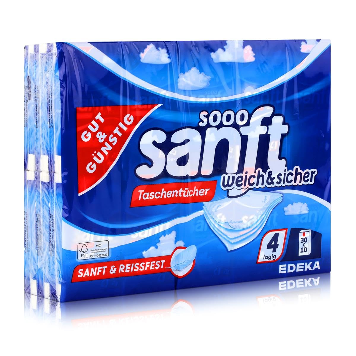 Gut & Günstig 30 x 10 Supersoft Handkerchiefs Extra Soft & Sneeze-Proof 4-Ply
