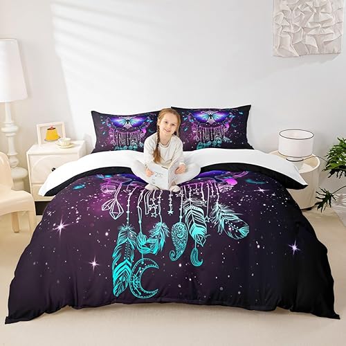 Miniatura 2 de Manfei Juego de funda de edredón de mariposa tamaño matrimonial, juego de ropa de cama bohemio de atrapasueños de 3 piezas para niños, niñas y