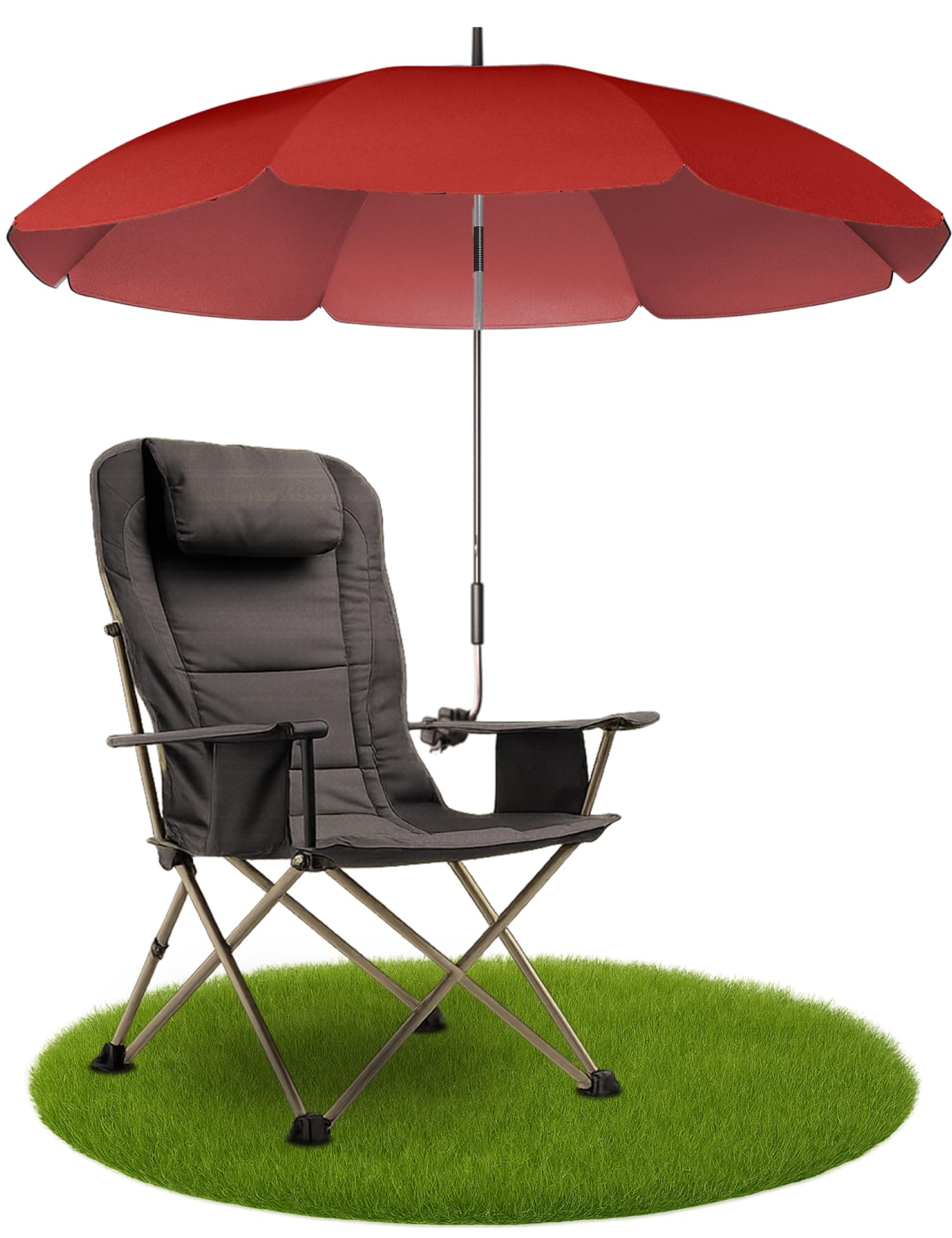 STYNGARD Stuhl Sonnenschirm für Liegestuhl mit UV Schutz 50+ / 120 cm Kuppelmaß mit Überhang - Klemm Sonnenschirm Campingstuhl - Schirm für Stuhl mit Universal-Klemme Modell SAN FRANCISCO