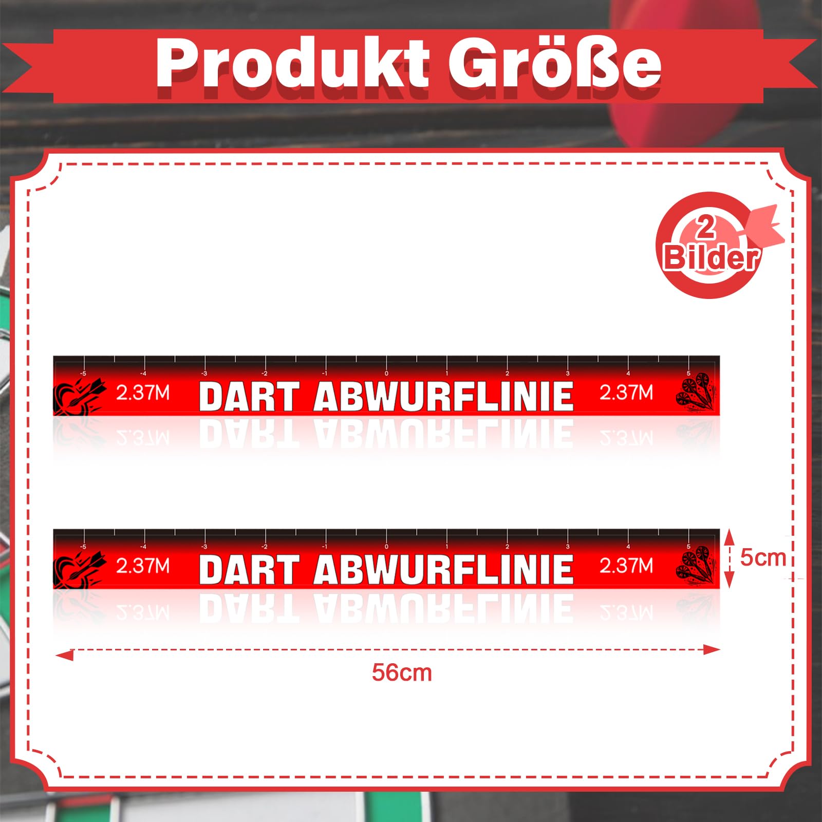 2 adesivi per freccette da 56 x 5 cm, linea di scarto, autoadesivi, accessori per freccette in acciaio e freccette morbide