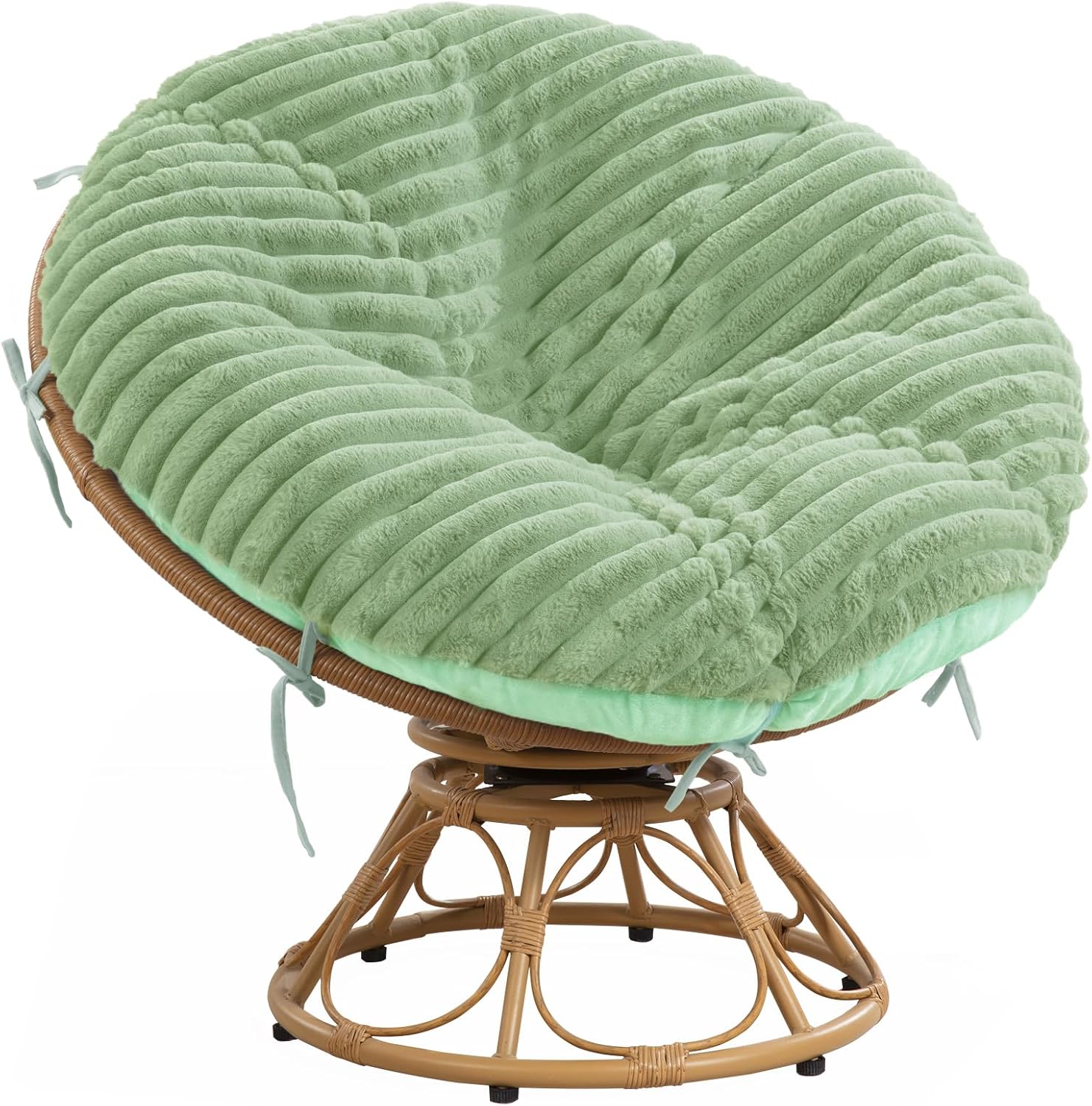 HOMBYS Fluffy Shaggy Cover for Papasan Chair Cushion, Plush Faux Fur Slipcover ONLY, (Without Cushion) Removable Soft Papasan Cushion Covers with 8 Ties, (Sage Green, 55"x55")