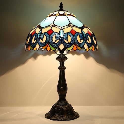 Miniatura 5 de Tiffany Lamp Stained Glass Table Lamp Bedside Reading Light W12H19 Inches (Sapphire Style)