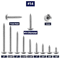 Vista 3 de Tornillo de madera #14 x 3/4" con cabeza Phillips de lenteja 100 piezas, tornillos autorroscantes de acero inoxidable 18-8 (304) de autorroscado