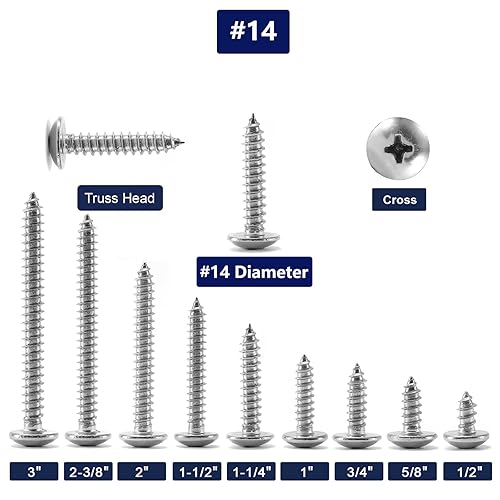 Miniatura 3 de Tornillo de madera #14 x 1-12 pulgadas, 100 unidades de cabeza de armadura Phillips 18-8 (304) tornillos autorroscantes rápidos de acero inoxidable
