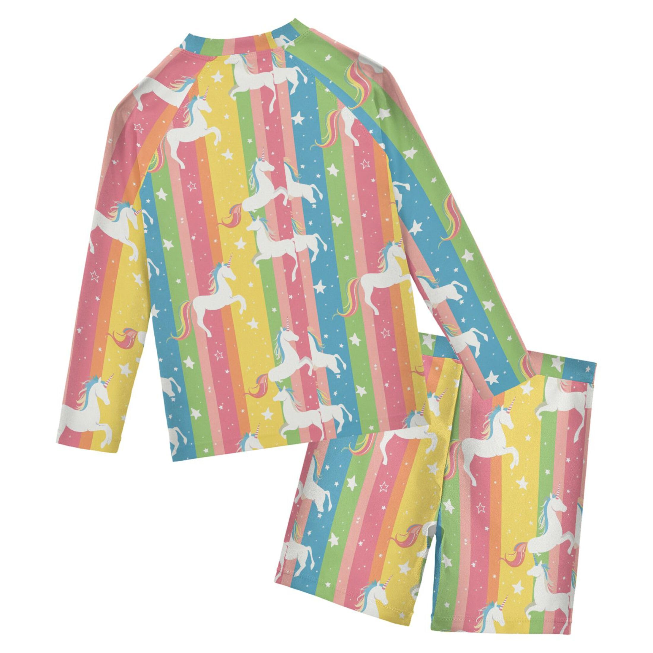 Rainbow Unicorn Cute Baby Boys' Toddler Long Sleeved Rashguard Swim Bathing Suit Set B0404528